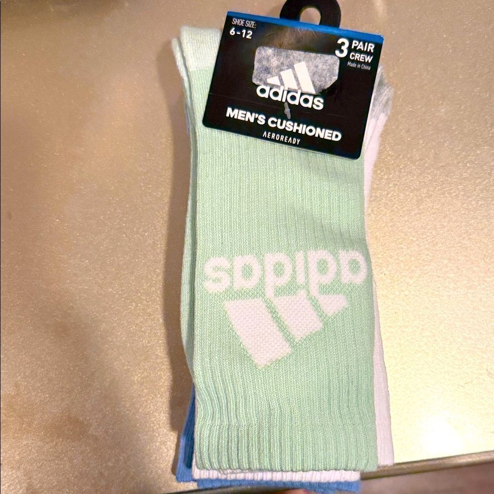 Adidas Men's Crew Socks - Light Green, White, Blue